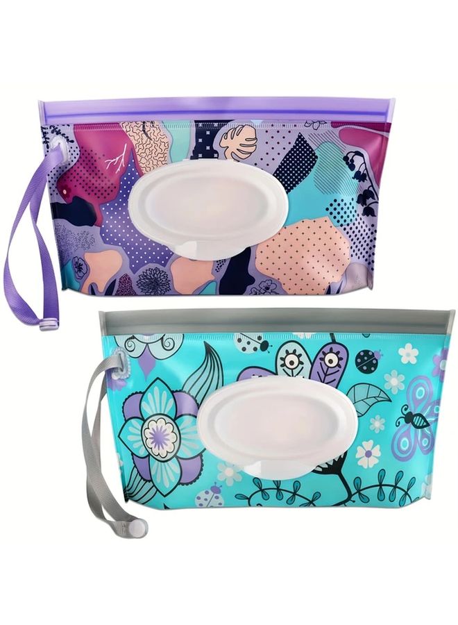Purple Reusable Wet Wipe Containers 2 Pack Portable Travel Wipe Holder Durable Zipper Closure - Image 1